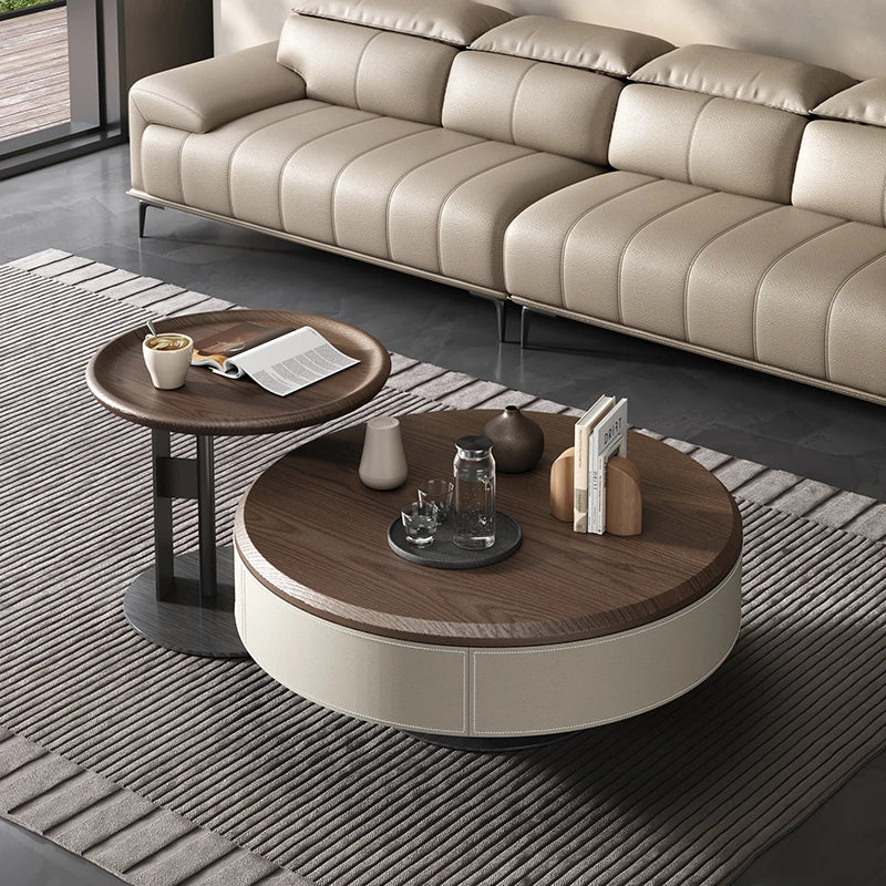 Elegant Solid Wood Coffee Table Set with Multi-layer Top and Synthetic Leather Finish - Perfect for Modern Living Rooms fhmj-5040
