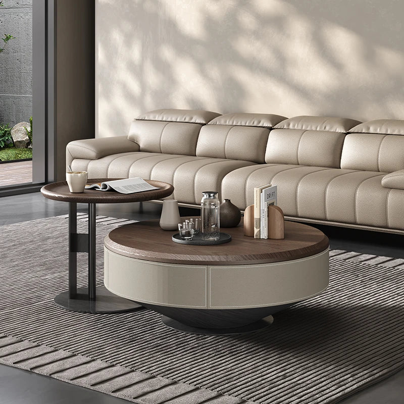 Elegant Solid Wood Coffee Table Set with Multi-layer Top and Synthetic Leather Finish - Perfect for Modern Living Rooms fhmj-5040