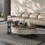 Elegant Solid Wood Coffee Table Set with Multi-layer Top and Synthetic Leather Finish - Perfect for Modern Living Rooms fhmj-5040
