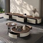 Elegant Solid Wood Coffee Table Set with Multi-layer Top and Synthetic Leather Finish - Perfect for Modern Living Rooms fhmj-5040