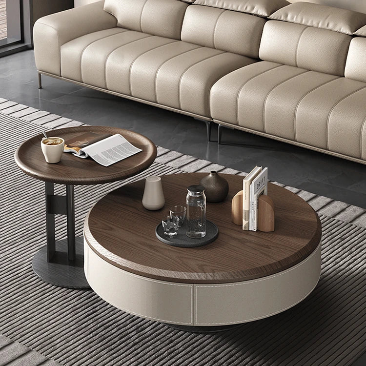 Elegant Solid Wood Coffee Table Set with Multi-layer Top and Synthetic Leather Finish - Perfect for Modern Living Rooms fhmj-5040