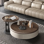 Elegant Solid Wood Coffee Table Set with Multi-layer Top and Synthetic Leather Finish - Perfect for Modern Living Rooms fhmj-5040