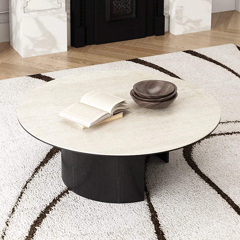 Modern Round Ceramic Sintered Stone Coffee Table - Elegant Multi-layer Design for Living Room Decor fhmj-5043