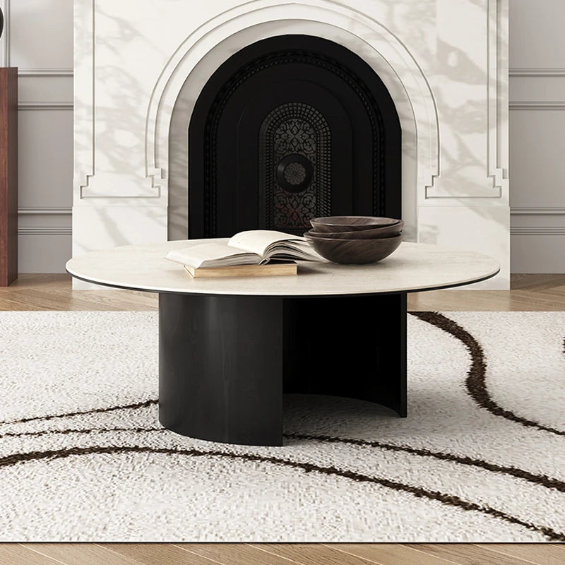 Modern Round Ceramic Sintered Stone Coffee Table - Elegant Multi-layer Design for Living Room Decor fhmj-5043