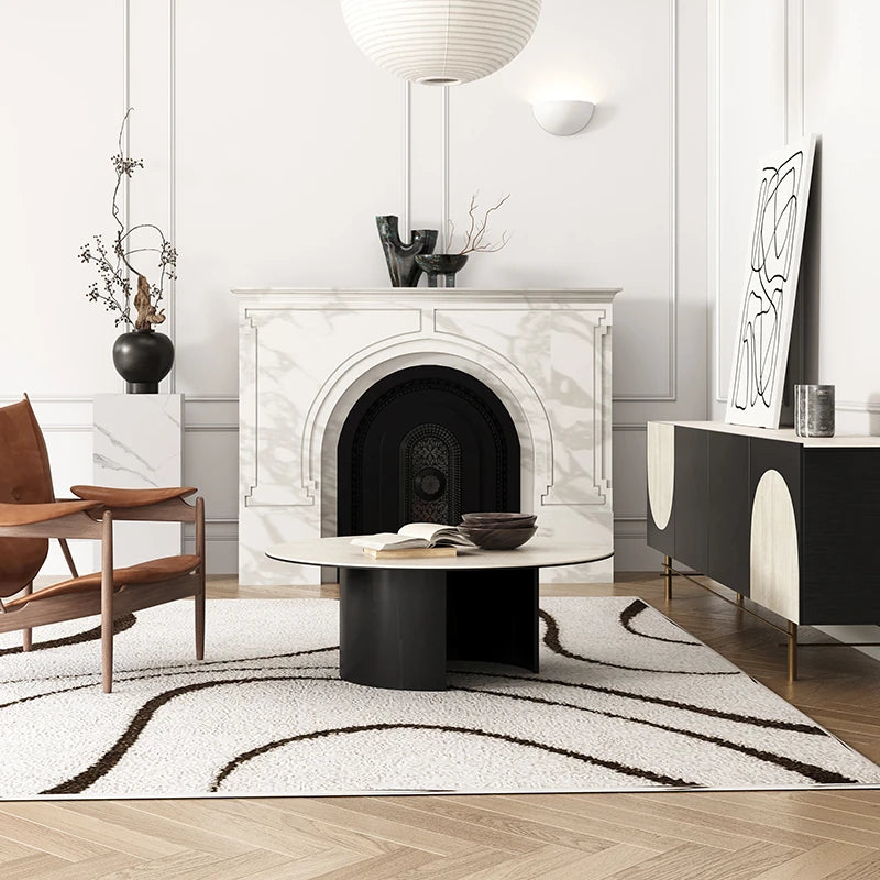 Modern Round Ceramic Sintered Stone Coffee Table - Elegant Multi-layer Design for Living Room Decor fhmj-5043