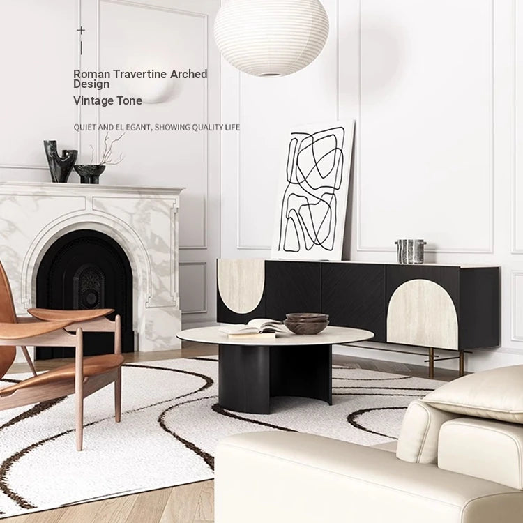 Modern Round Ceramic Sintered Stone Coffee Table - Elegant Multi-layer Design for Living Room Decor fhmj-5043