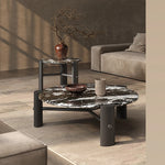 Elegant Round Solid Wood and Marble Coffee Table Set - Modern Design for Living Room Décor fhmj-5044
