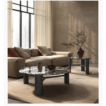 Elegant Round Solid Wood and Marble Coffee Table Set - Modern Design for Living Room Décor fhmj-5044