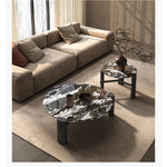 Elegant Round Solid Wood and Marble Coffee Table Set - Modern Design for Living Room Décor fhmj-5044