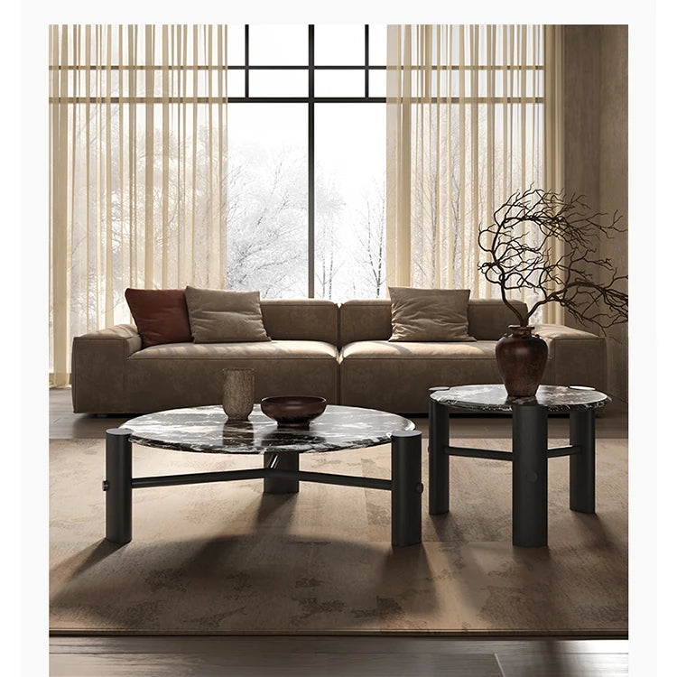 Elegant Round Solid Wood and Marble Coffee Table Set - Modern Design for Living Room Décor fhmj-5044