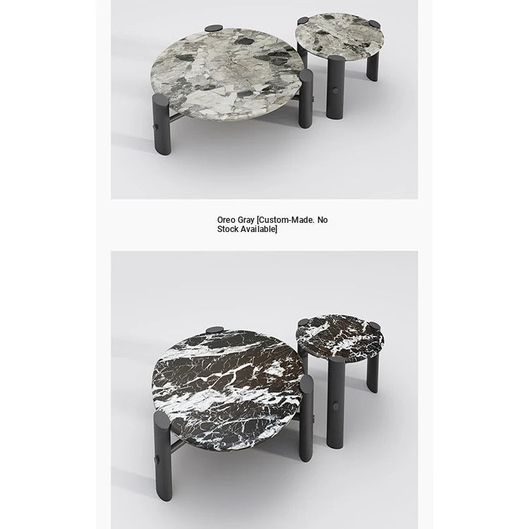Elegant Round Solid Wood and Marble Coffee Table Set - Modern Design for Living Room Décor fhmj-5044