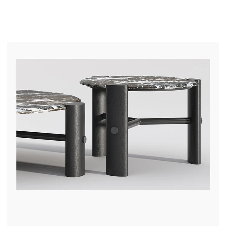 Elegant Round Solid Wood and Marble Coffee Table Set - Modern Design for Living Room Décor fhmj-5044