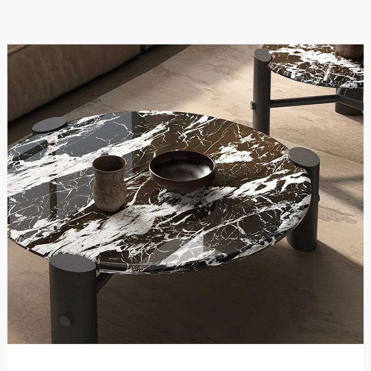 Elegant Round Solid Wood and Marble Coffee Table Set - Modern Design for Living Room Décor fhmj-5044