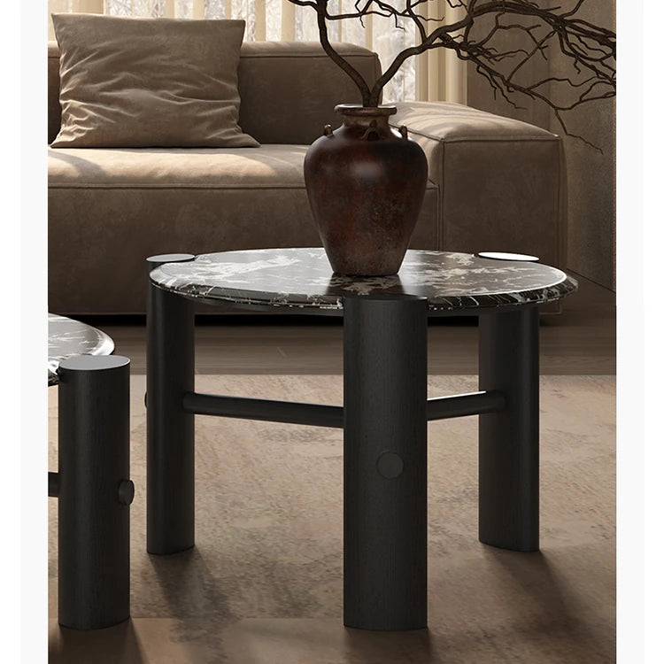 Elegant Round Solid Wood and Marble Coffee Table Set - Modern Design for Living Room Décor fhmj-5044