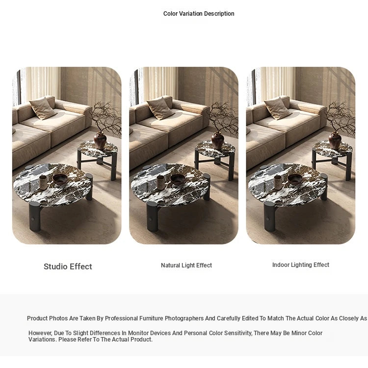 Elegant Round Solid Wood and Marble Coffee Table Set - Modern Design for Living Room Décor fhmj-5044
