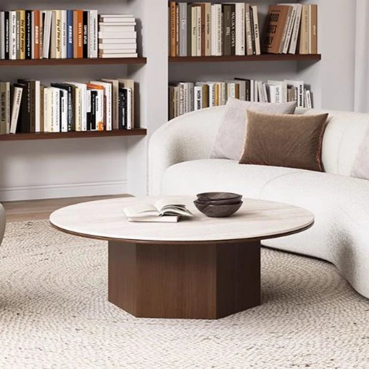 Modern Multi-Layer Board and Ceramic Sintered Stone Coffee Table – Stylish Round Tea Table for Chic Living Rooms fhmj-5045