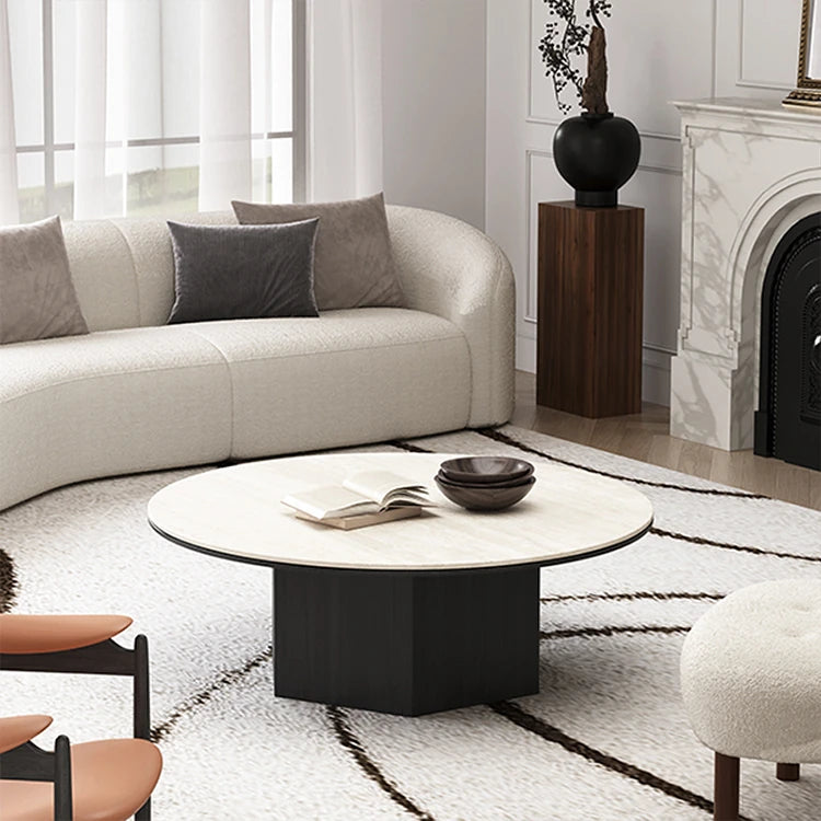 Modern Multi-Layer Board and Ceramic Sintered Stone Coffee Table – Stylish Round Tea Table for Chic Living Rooms fhmj-5045