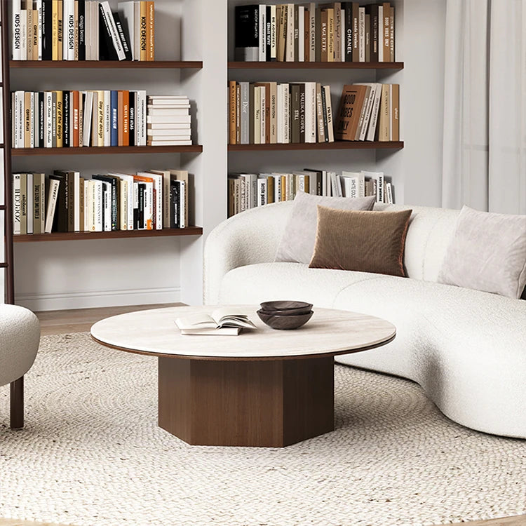 Modern Multi-Layer Board and Ceramic Sintered Stone Coffee Table – Stylish Round Tea Table for Chic Living Rooms fhmj-5045