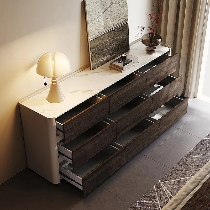 Stylish Sintered Stone & PU Leather Cabinet - Modern Storage Solution for Home Decor fhx-4572