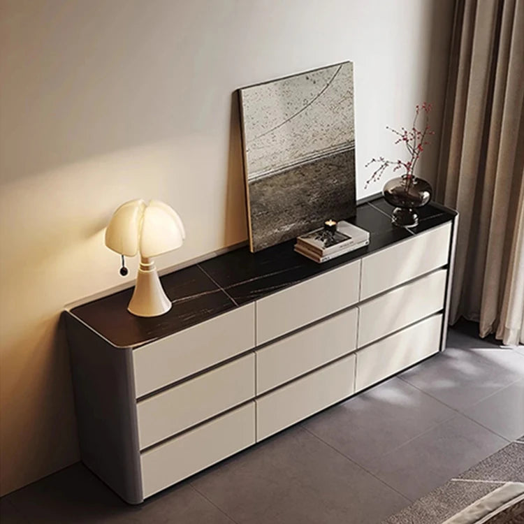 Stylish Sintered Stone & PU Leather Cabinet - Modern Storage Solution for Home Decor fhx-4572