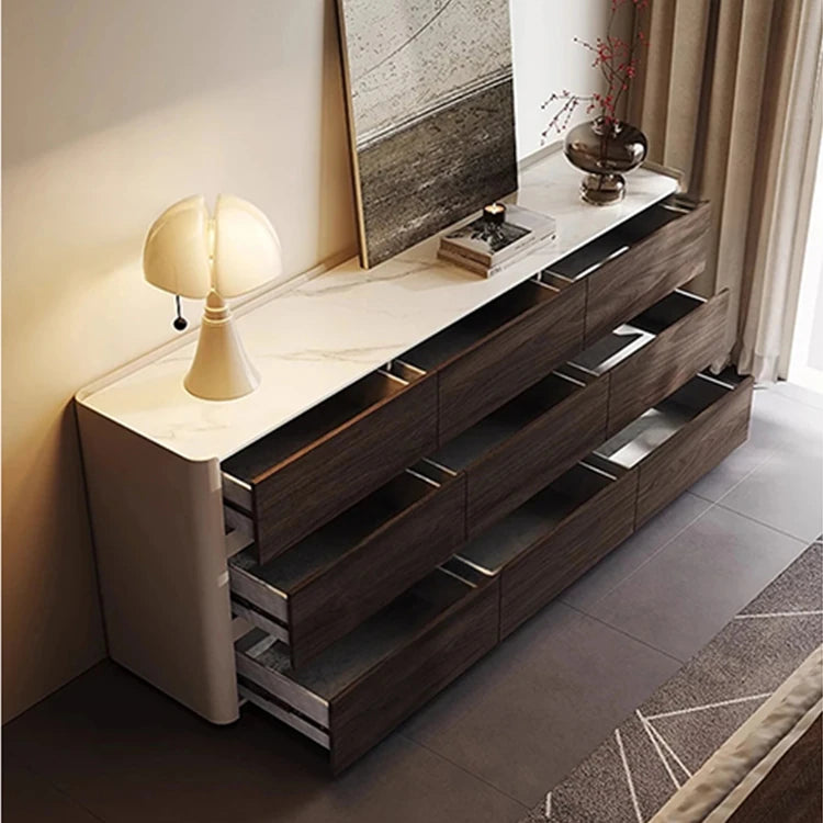 Stylish Sintered Stone & PU Leather Cabinet - Modern Storage Solution for Home Decor fhx-4572