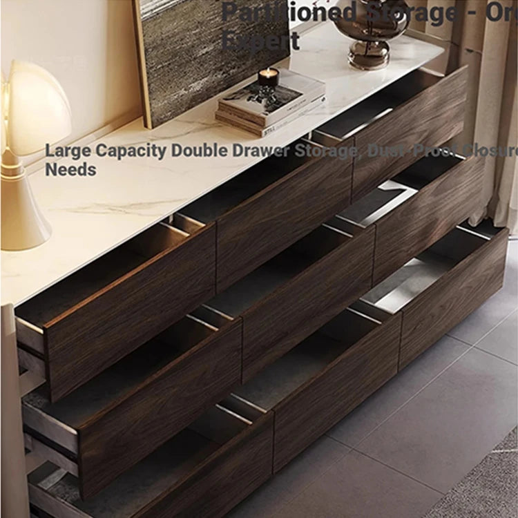 Stylish Sintered Stone & PU Leather Cabinet - Modern Storage Solution for Home Decor fhx-4572