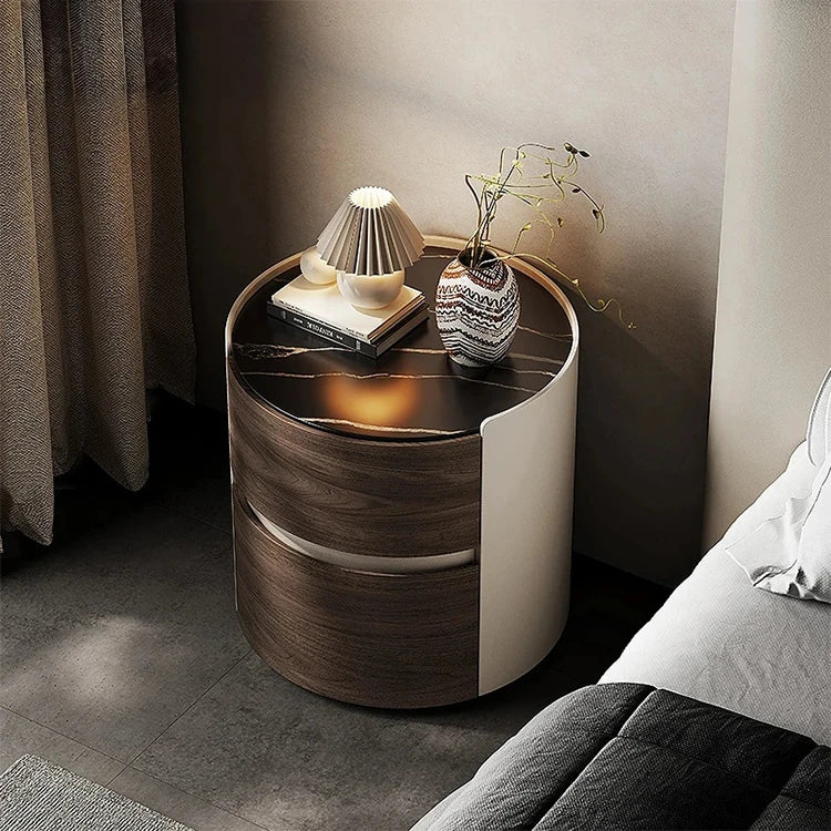 Stylish Modern Bedside Cupboard with Sintered Stone Top & PU Leather Accents - Perfect for Your Bedroom Decor fhx-4573