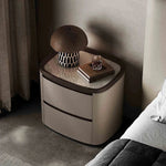 Elegant Bedside Cupboard with Sintered Stone Top and Synthetic Leather Finish - Modern Nightstand for Stylish Bedroom Decor fhx-4574