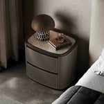 Elegant Bedside Cupboard with Sintered Stone Top and Synthetic Leather Finish - Modern Nightstand for Stylish Bedroom Decor fhx-4574