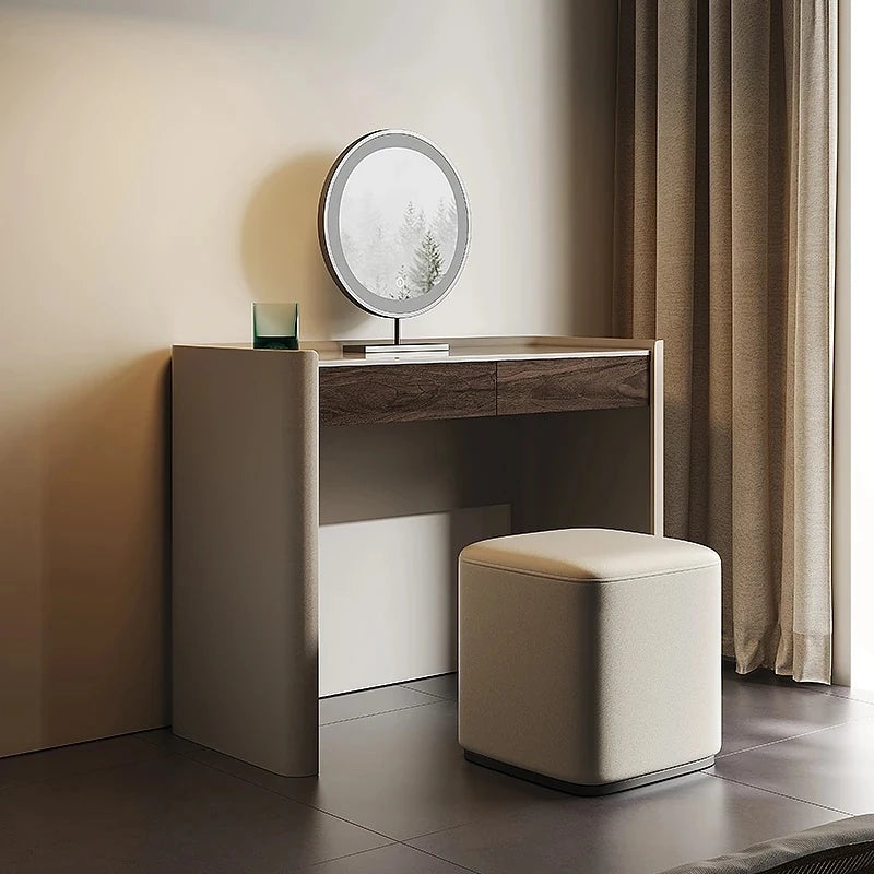 Sleek Makeup Table with Sintered Stone Top and Synthetic Leather Finish – Elegant Vanity Desk for Modern Spaces fhx-4575