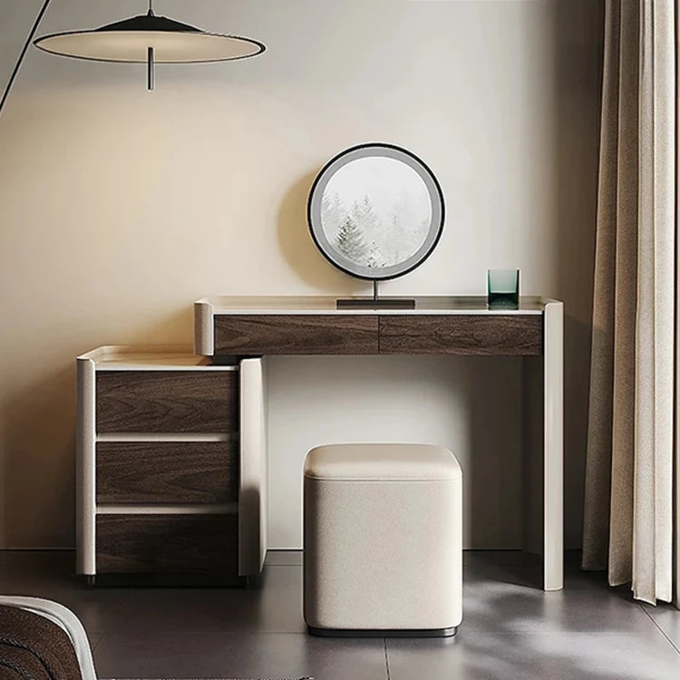 Sleek Makeup Table with Sintered Stone Top and Synthetic Leather Finish – Elegant Vanity Desk for Modern Spaces fhx-4575