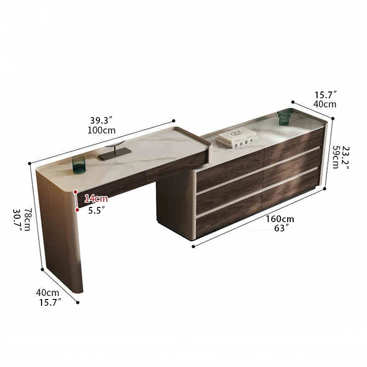 Modern Makeup Table with Sintered Stone Top and Synthetic Leather Finish - Elegant Vanity Desk for Chic Home Décor fhx-4577