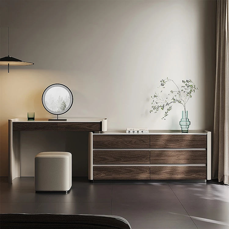 Modern Makeup Table with Sintered Stone Top and Synthetic Leather Finish - Elegant Vanity Desk for Chic Home Décor fhx-4577