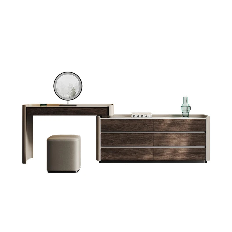 Modern Makeup Table with Sintered Stone Top and Synthetic Leather Finish - Elegant Vanity Desk for Chic Home Décor fhx-4577