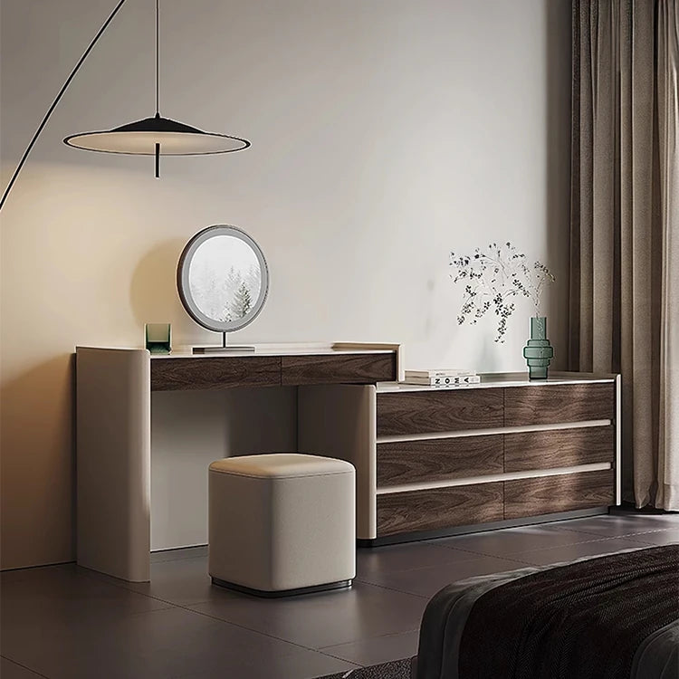 Modern Makeup Table with Sintered Stone Top and Synthetic Leather Finish - Elegant Vanity Desk for Chic Home Décor fhx-4577