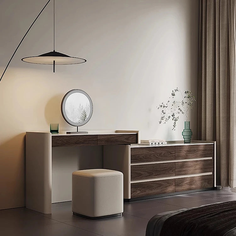 Modern Makeup Table with Sintered Stone Top and Synthetic Leather Finish - Elegant Vanity Desk for Chic Home Décor fhx-4577