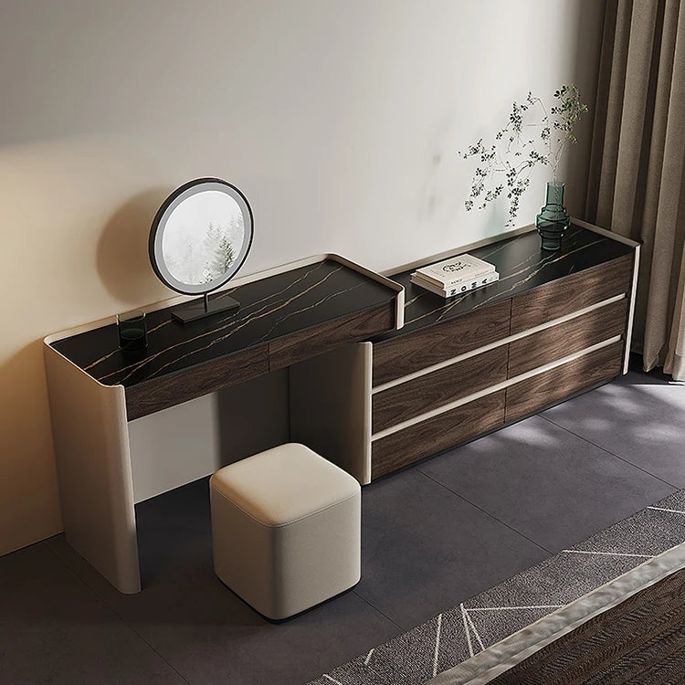 Modern Makeup Table with Sintered Stone Top and Synthetic Leather Finish - Elegant Vanity Desk for Chic Home Décor fhx-4577