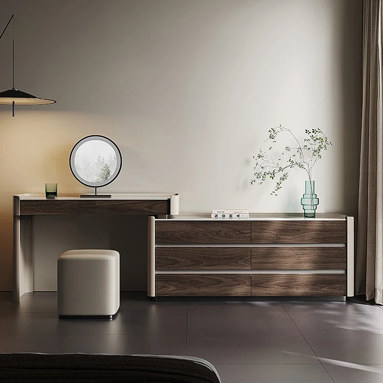 Modern Makeup Table with Sintered Stone Top and Synthetic Leather Finish - Elegant Vanity Desk for Chic Home Décor fhx-4577