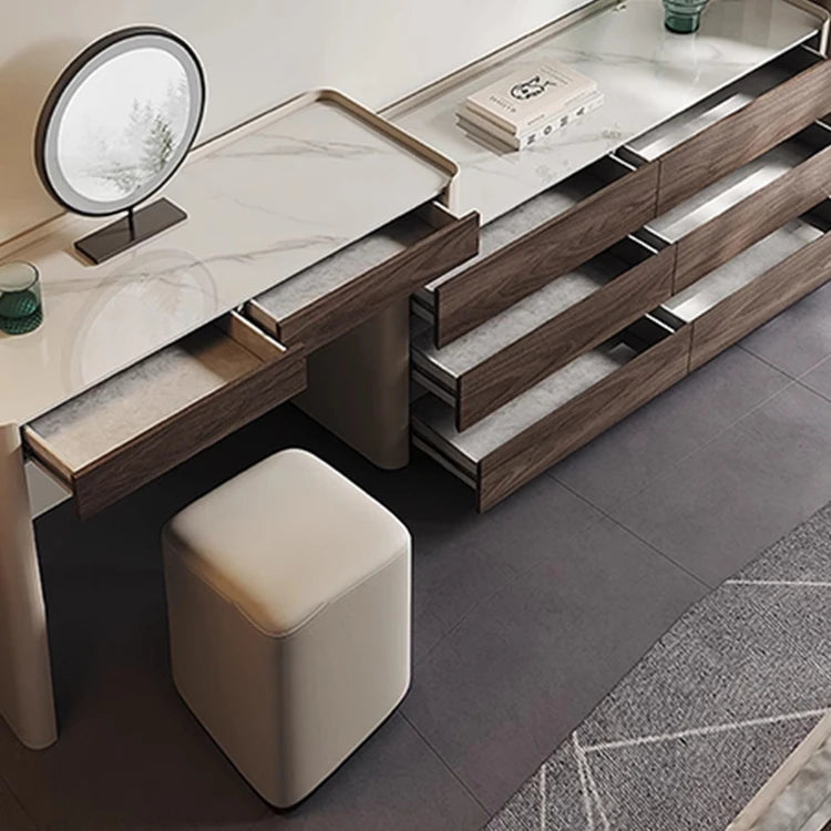 Modern Makeup Table with Sintered Stone Top and Synthetic Leather Finish - Elegant Vanity Desk for Chic Home Décor fhx-4577
