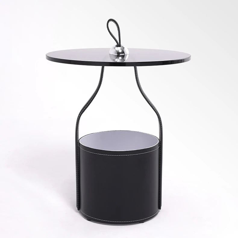 Elegant Round Tea Table with Modern Synthetic Leather Finish - Perfect for Living Room Decor fif-4509