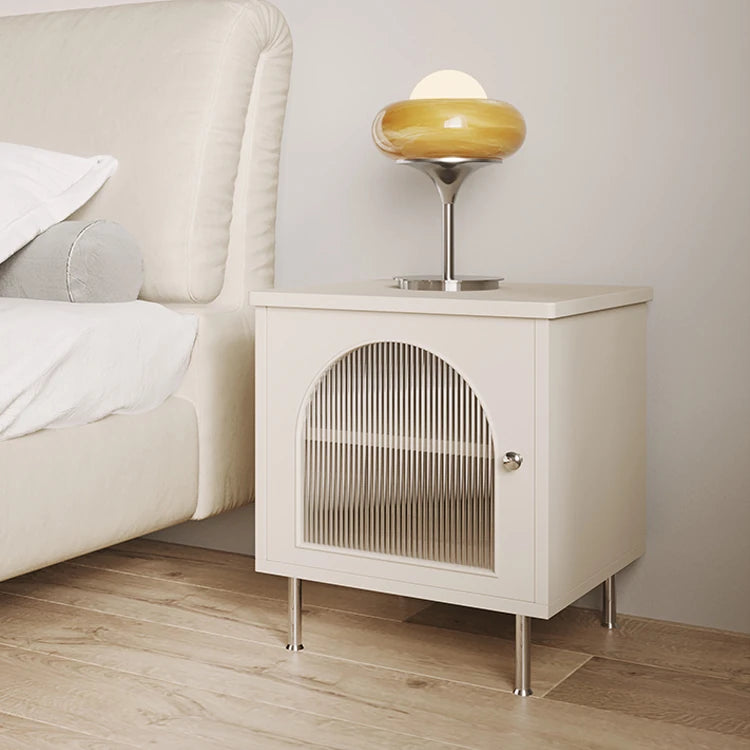 Stylish Bedside Cupboard with Tempered Glass Door - Modern Nightstand Storage Solution fif-4515