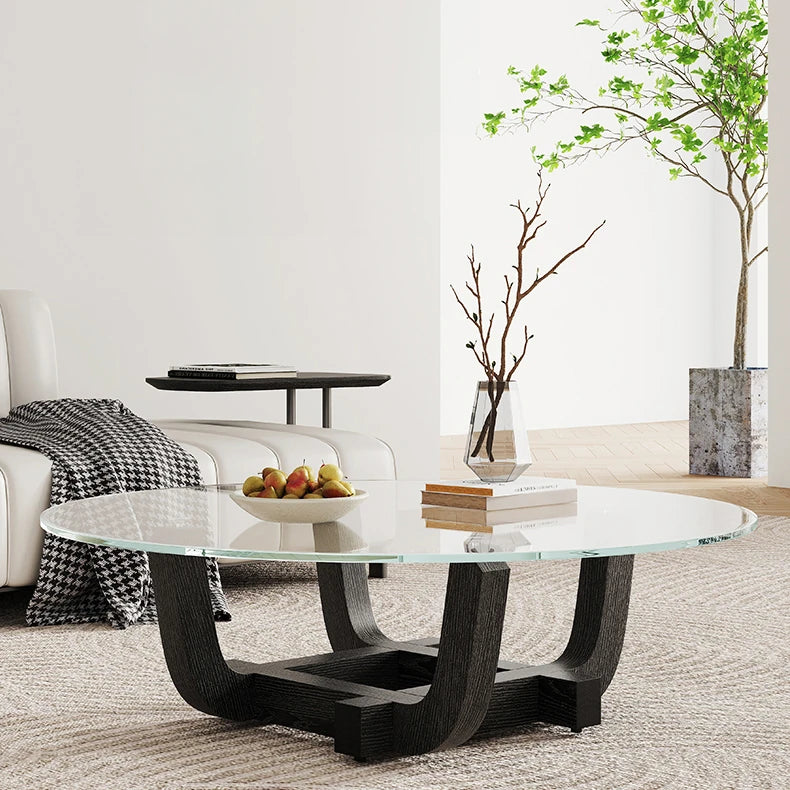 Modern Ash Wood & Tempered Glass Tea Table - Elegant Design for Sophisticated Spaces fif-4517