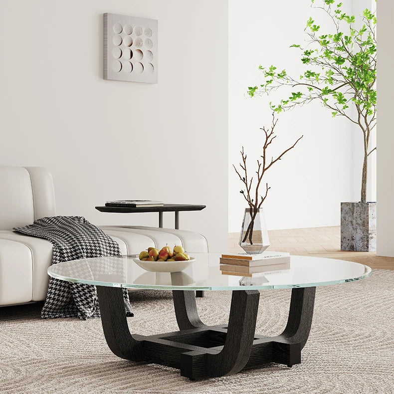 Modern Ash Wood & Tempered Glass Tea Table - Elegant Design for Sophisticated Spaces fif-4517