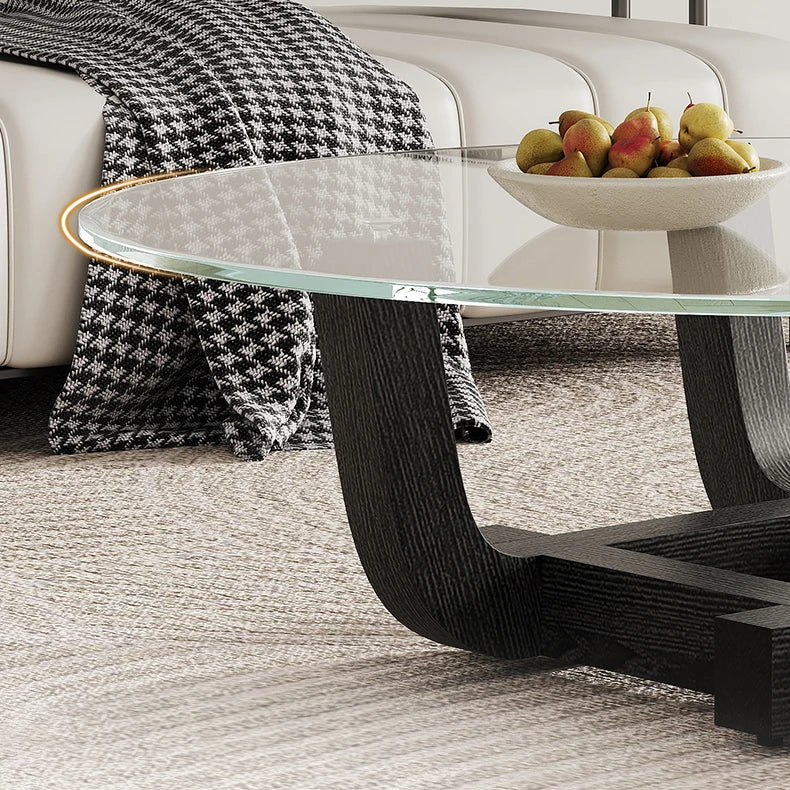 Modern Ash Wood & Tempered Glass Tea Table - Elegant Design for Sophisticated Spaces fif-4517