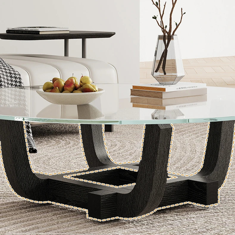 Modern Ash Wood & Tempered Glass Tea Table - Elegant Design for Sophisticated Spaces fif-4517