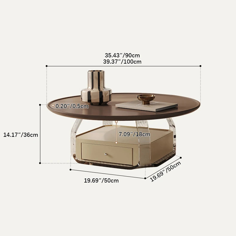 Modern Tea Table with Acrylic Base and Solid Wood Top - Stylish Coffee Table for Living Room fif-4521