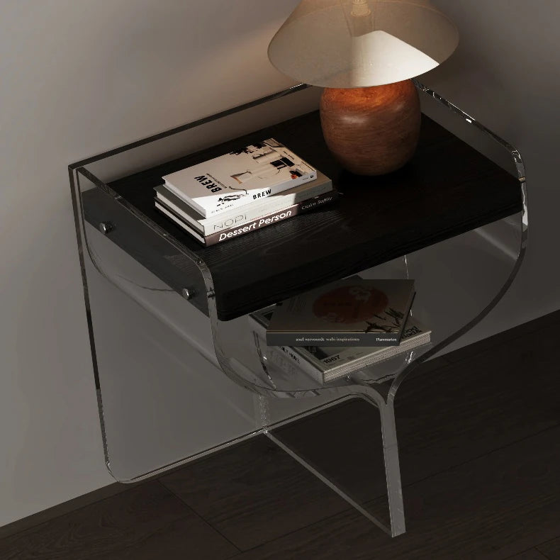 Modern Ash Wood & Acrylic Bedside Cupboard - Stylish Compact Design fif-4523