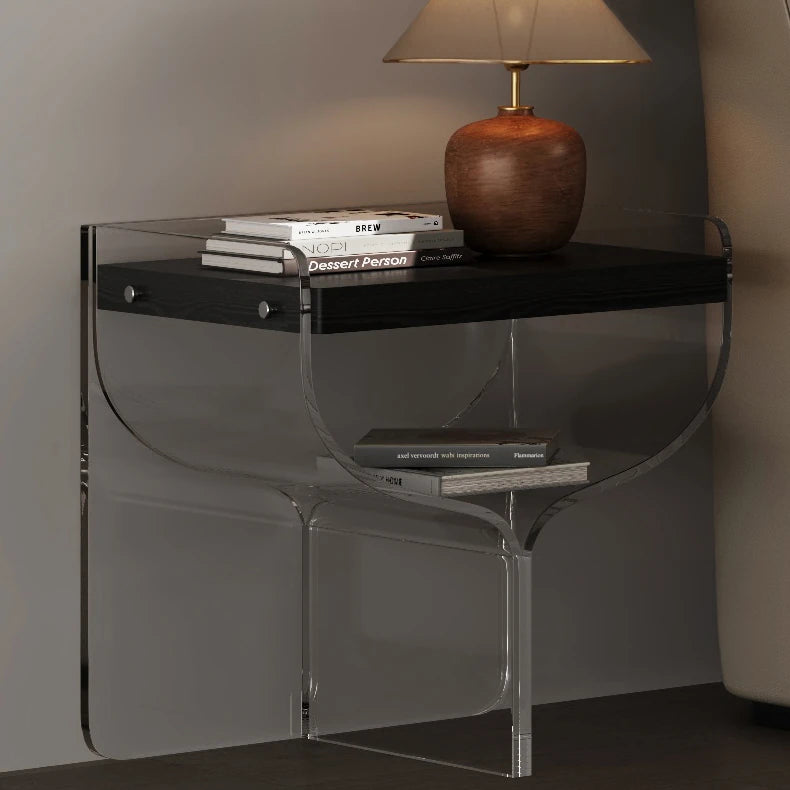 Modern Ash Wood & Acrylic Bedside Cupboard - Stylish Compact Design fif-4523