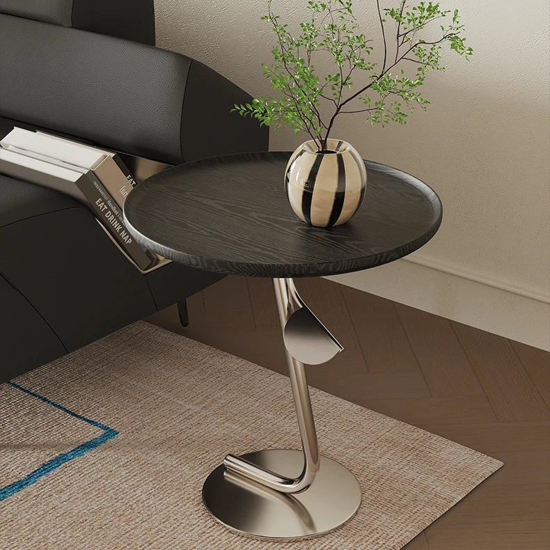 Modern Ash Wood & Stainless Steel Tea Table - Stylish and Durable Accent Piece fif-4531