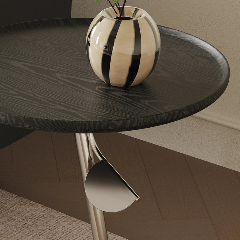 Modern Ash Wood & Stainless Steel Tea Table - Stylish and Durable Accent Piece fif-4531